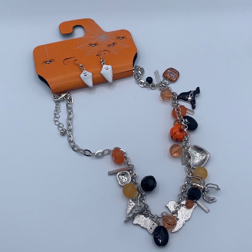 Halloween multi charm 9” necklace with earrings
